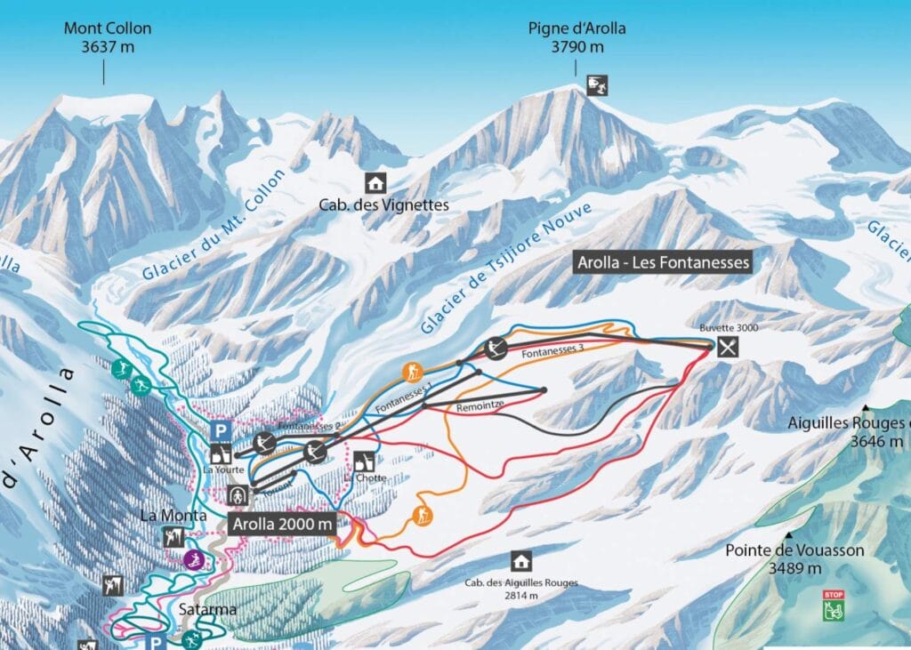 ski slopes plan in Arolla, Switzerland