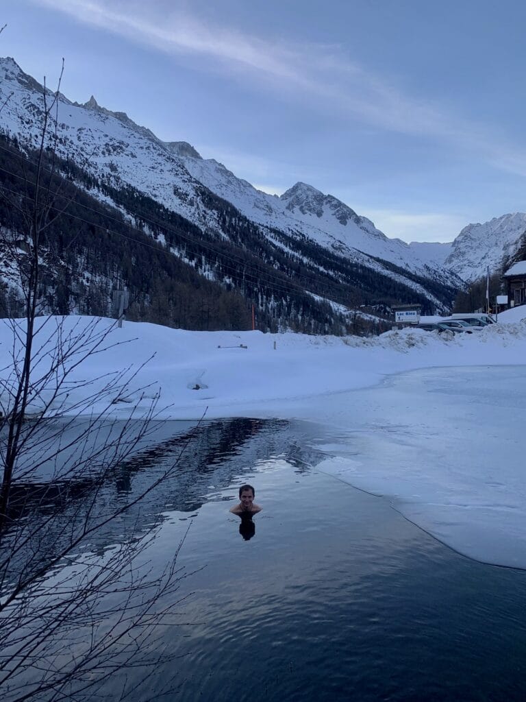 cold dip in the frozen water